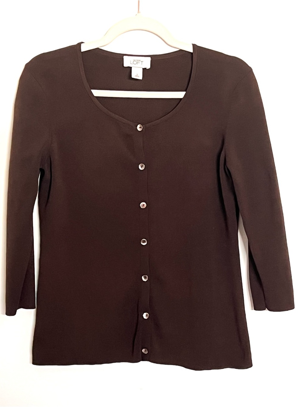 Ann Taylor LOFT Women’s Brown Button-Front 3/4 Sleeve Cardigan Sweater Size Smal